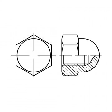 Гайка 10 колпачковая, высокая, шестигранная, латунь, никель DIN 1587